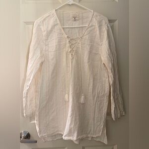 Billabong Lace Up Cotton Gauze Cover Up Shirt, Cream Stripe, L